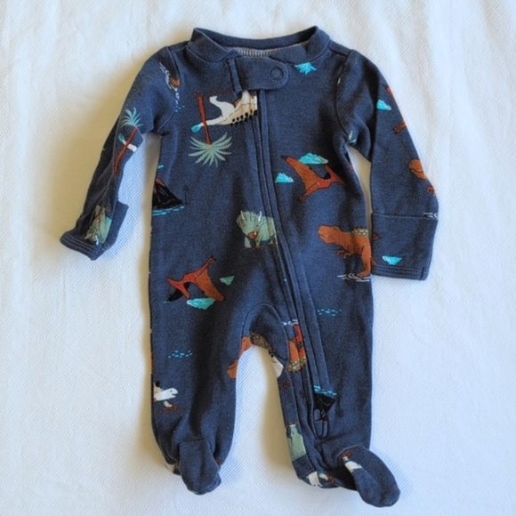 carter's preemie cotton dino 2-way zipper footie sleeper pajamas with mitts - Picture 1 of 6
